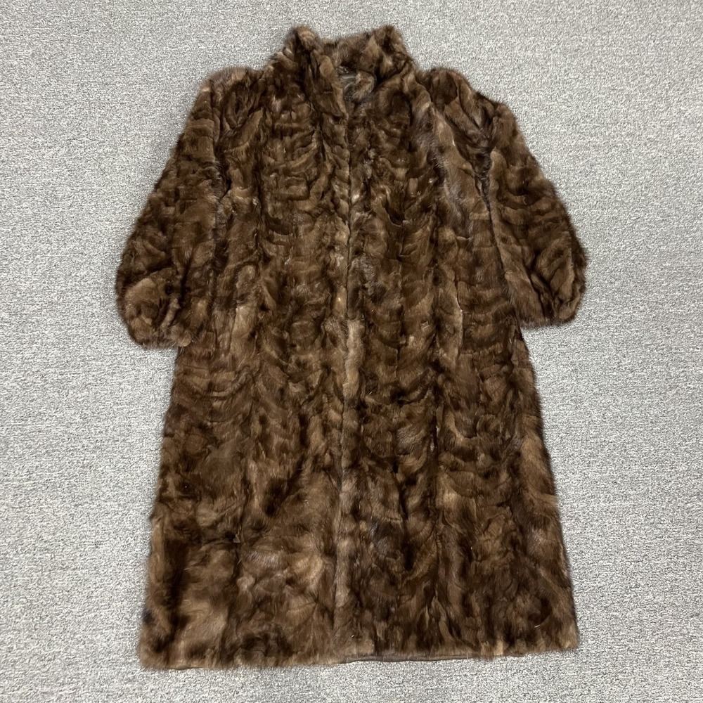 Unbranded Fur Coat Womens Large Brown Vintage Full Length Textured Luxury C4